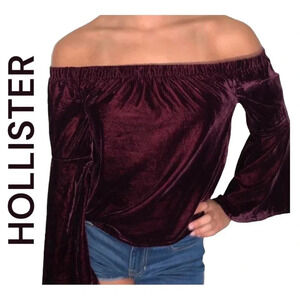 Dark Purple 'Hollister'‎ Velvet Flared Sleeve
Shirt. Size XS. NWT